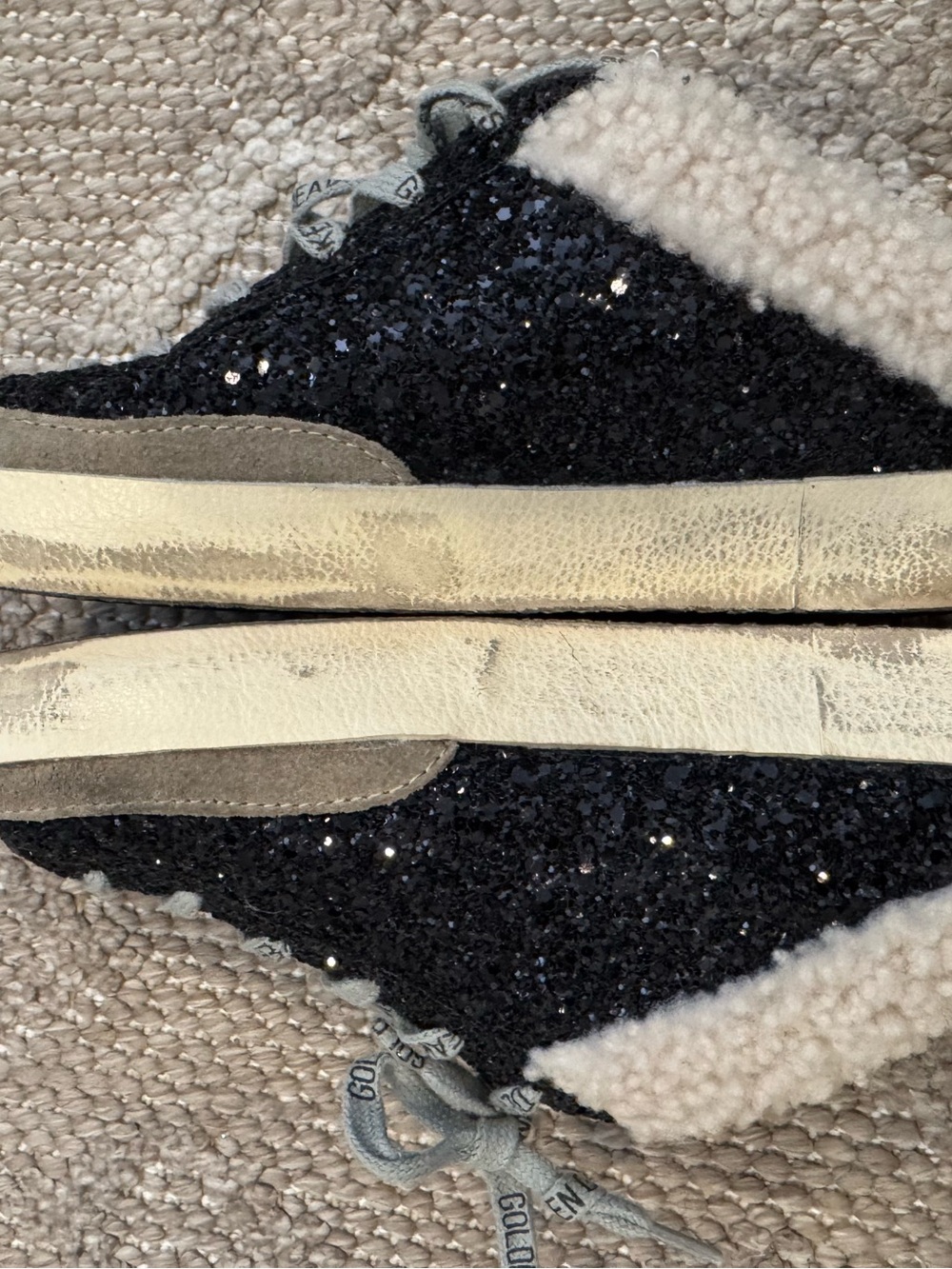 Golden Goose Deluxe Brand Super-Star Shearling Glitter Sneakers Black Size 37 - Picture 6 of 8